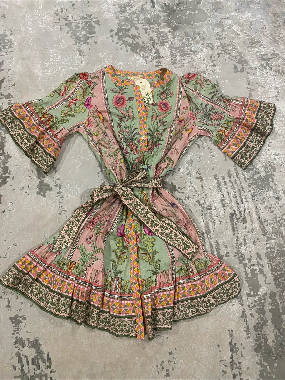 Zimmerman inspired Floral Tie-Waist Dress - Pink & Mint